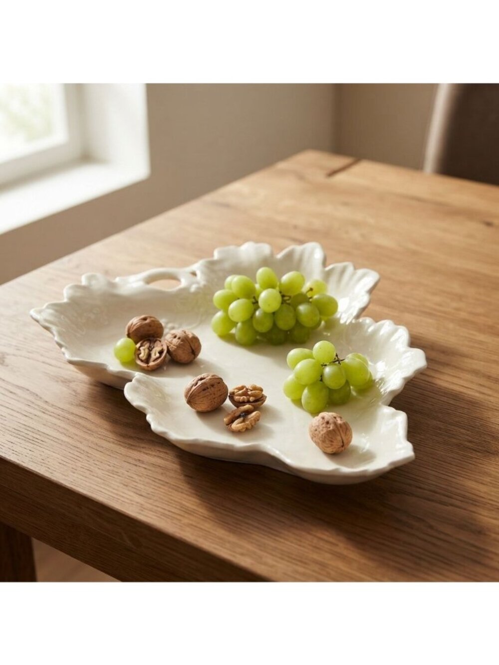 Antique Ditmar Urbach Czechoslovakia White Ceramic Leaf Serving Bowl Dish Signed